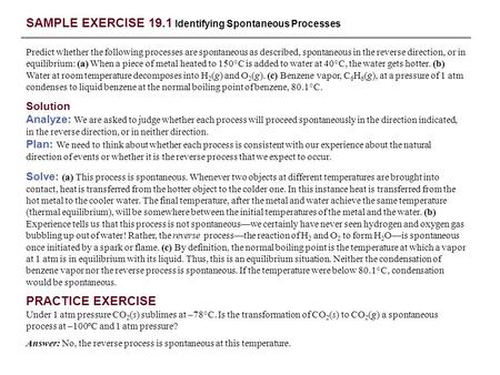 SAMPLE EXERCISE 19.1 Identifying Spontaneous Processes