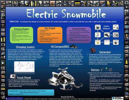 OBJECTIVE : To enhance the design of a zero-emission, low-noise snowmobile in order to provide the user with a safer and more reliable vehicle. Special.