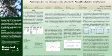 Analyzing Factors That Influence Loblolly (Pinus taeda) Pines at Elizabeth City State University ABSTRACT Trees are very important to the environment as.