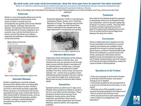 Rationale Ebola is a virus that greatly effects not only the human population in various parts of the world, but also in animals such as chimpanzees and.