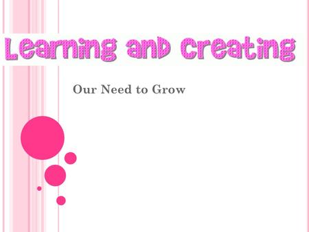 Our Need to Grow W HO ARE THE PEOPLE IN YOUR LIFE WHO ARE THE HAPPIEST ? Those who are learning, growing, changing They challenge themselves Use learning.