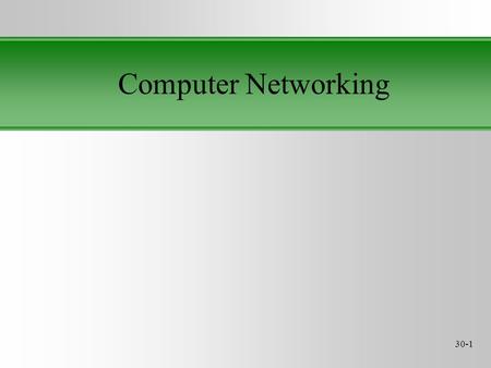 30-1 Computer Networking. 30-2 The Internet Hourglass Model The physical layer is how machines are physically connected to each other... FTP HTTPNVTFTP.