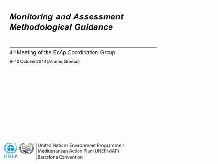 Monitoring and Assessment Methodological Guidance 4 th Meeting of the EcAp Coordination Group 9–10 October 2014 (Athens, Greece)