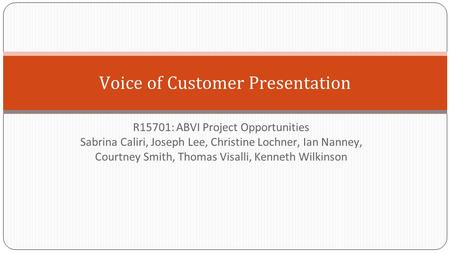 R15701: ABVI Project Opportunities Sabrina Caliri, Joseph Lee, Christine Lochner, Ian Nanney, Courtney Smith, Thomas Visalli, Kenneth Wilkinson Voice of.