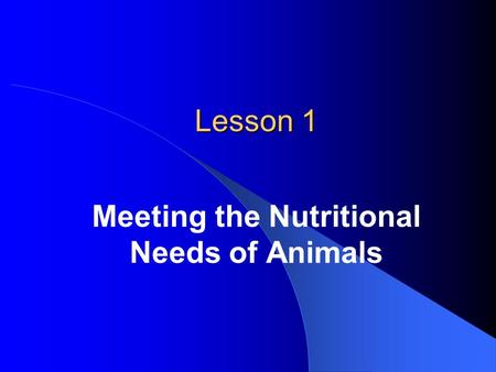 Meeting the Nutritional Needs of Animals