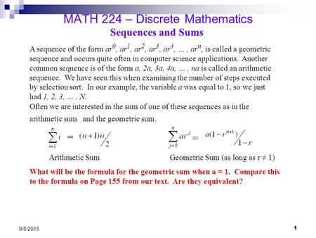 MATH 224 – Discrete Mathematics