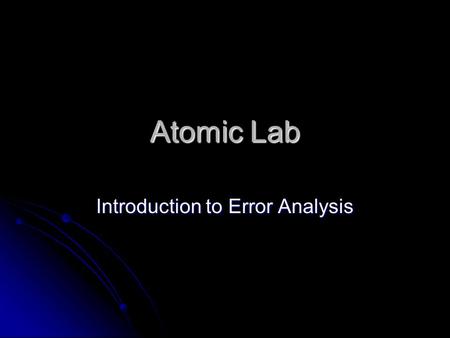 Introduction to Error Analysis