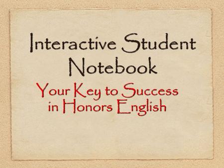 Interactive Student Notebook Your Key to Success in Honors English.