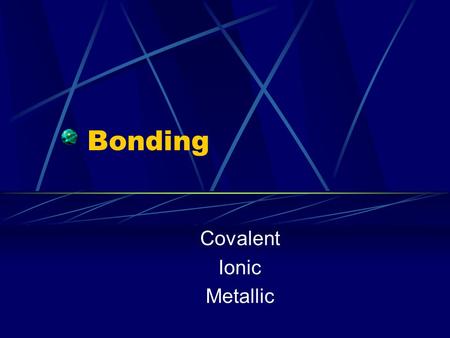 Bonding Covalent Ionic Metallic. Remember Lewis Dot Diagrams Symbol of the element surrounded by dots that represent valence electrons Whe atoms bond.