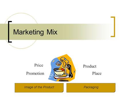 Marketing Mix Price Product PlacePromotion Image of the ProductPackaging.