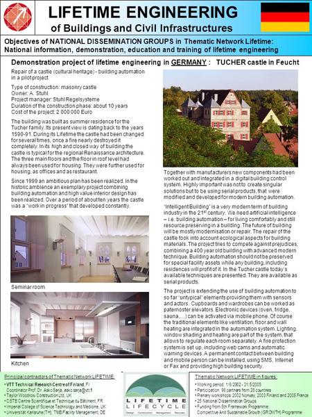 LIFETIME ENGINEERING of Buildings and Civil Infrastructures Thematic Network LIFETIME in figures: Working period: 1/6/2002 - 31/5/2005 Participation: 96.