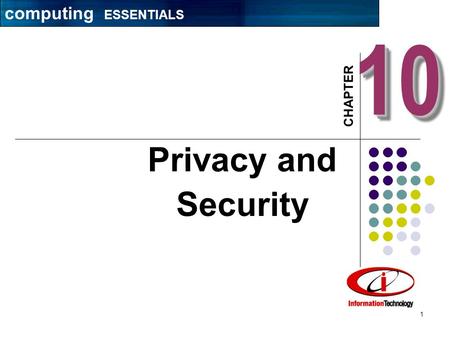 Computing ESSENTIALS     CHAPTER 1 1010 Privacy and Security computing ESSENTIALS.