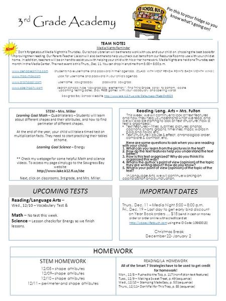 TEAM NOTES Media Nights Reminder Don’t forget about Media Night this Thursday. Our school Librarian will be there to work with you and your child on choosing.