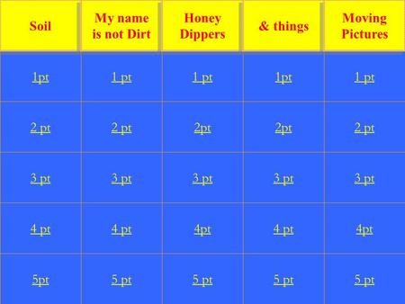1 2 pt 3 pt 4 pt 5pt 1 pt 2 pt 3 pt 4 pt 5 pt 1 pt 2pt 3 pt 4pt 5 pt 1pt 2pt 3 pt 4 pt 5 pt 1 pt 2 pt 3 pt 4pt 5 pt 1pt Soil My name is not Dirt My name.