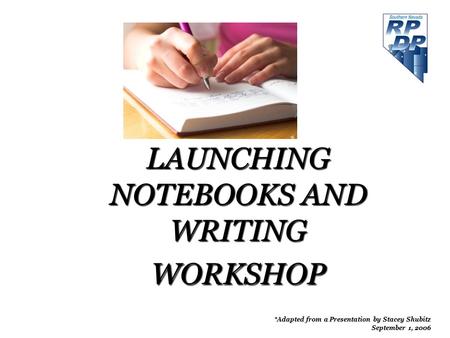 LAUNCHING NOTEBOOKS AND WRITING WORKSHOP *Adapted from a Presentation by Stacey Shubitz September 1, 2006.