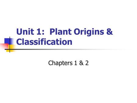 Unit 1: Plant Origins & Classification