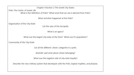 Chapter 4 Section 2 The Greek City-States