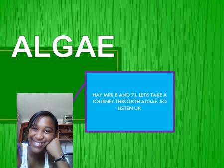 HAY MRS B AND 7J. LETS TAKE A JOURNEY THROUGH ALGAE. SO LISTEN UP.