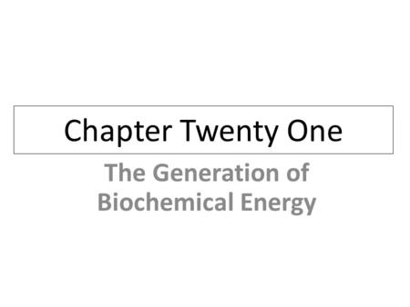 The Generation of Biochemical Energy