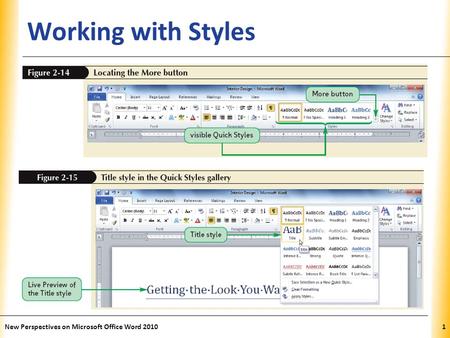 XP Working with Styles New Perspectives on Microsoft Office Word 20101.