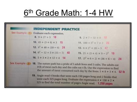 6th Grade Math: 1-4 HW.