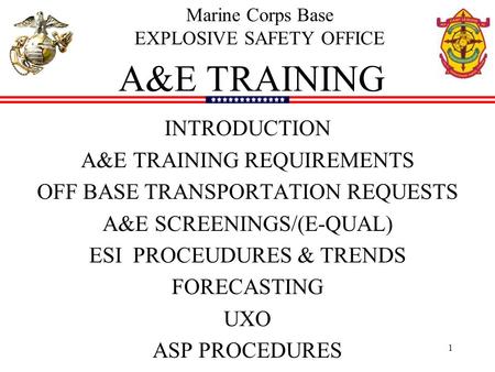 A&E TRAINING INTRODUCTION A&E TRAINING REQUIREMENTS