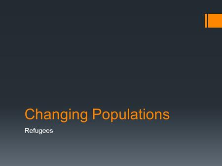 Changing Populations Refugees. International Law:  All countries have a responsibility to accept legitimate refugees Refugee: someone who flees for another.