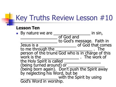 Key Truths Review Lesson #10