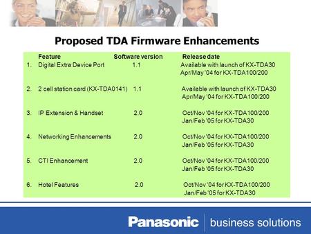 Proposed TDA Firmware Enhancements