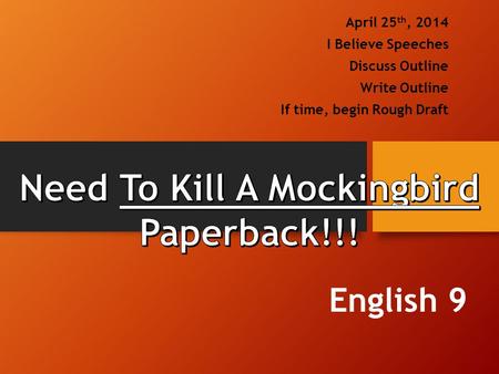 English 9 April 25 th, 2014 I Believe Speeches Discuss Outline Write Outline If time, begin Rough Draft.