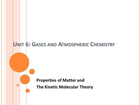 Unit 6: Gases and Atmospheric Chemistry