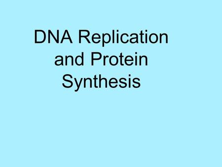 DNA Replication and Protein Synthesis