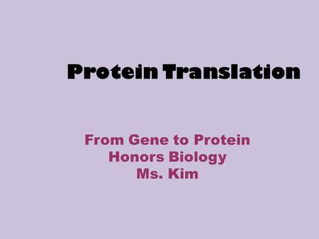 Protein Translation From Gene to Protein Honors Biology Ms. Kim.