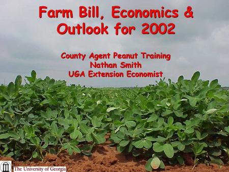 Farm Bill, Economics & Outlook for 2002 County Agent Peanut Training Nathan Smith UGA Extension Economist.