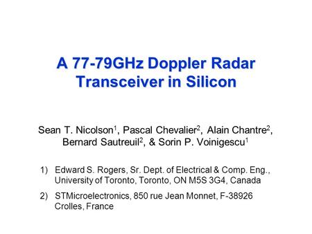 A 77-79GHz Doppler Radar Transceiver in Silicon