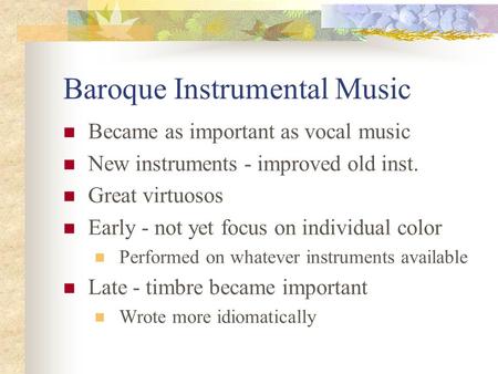 Baroque Instrumental Music