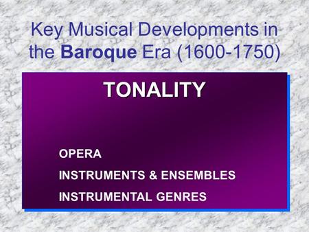 Key Musical Developments in the Baroque Era ( )