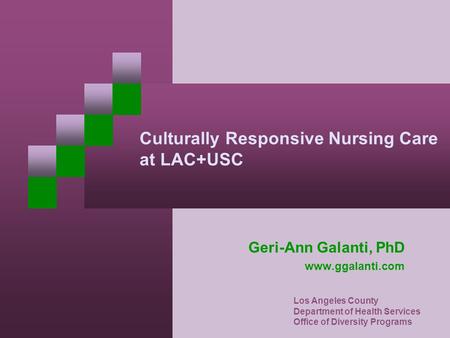 Culturally Responsive Nursing Care at LAC+USC Geri-Ann Galanti, PhD www.ggalanti.com Los Angeles County Department of Health Services Office of Diversity.