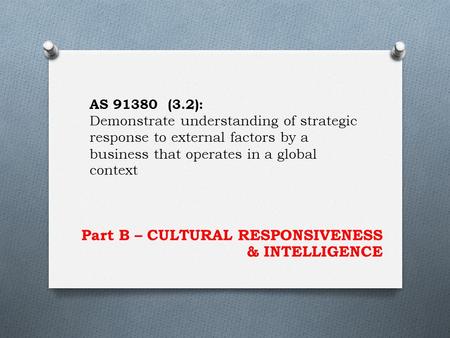 Part B – CULTURAL RESPONSIVENESS & INTELLIGENCE