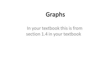 Graphs In your textbook this is from section 1.4 in your textbook.