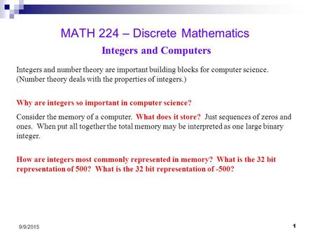 MATH 224 – Discrete Mathematics