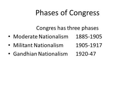 Congres has three phases