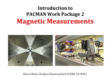 Introduction to PACMAN Work Package 2 Magnetic Measurements