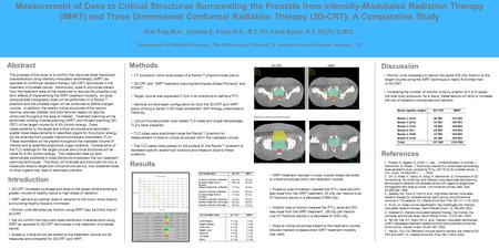 Measurement of Dose to Critical Structures Surrounding the Prostate from Intensity-Modulated Radiation Therapy (IMRT) and Three Dimensional Conformal Radiation.