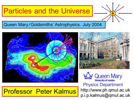 Professor Peter Kalmus Physics Department  Particles and the Universe Queen Mary / Goldsmiths’ Astrophysics.