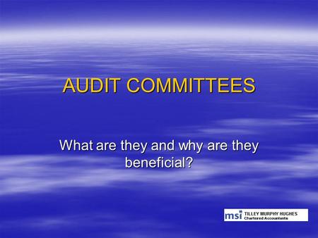 AUDIT COMMITTEES What are they and why are they beneficial?