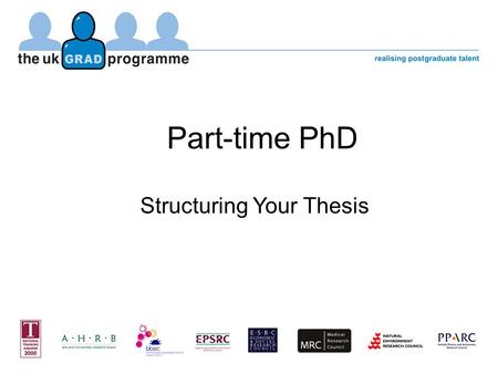 Part-time PhD Structuring Your Thesis. “think of your report as part of your investigation, not as a duty to be undertaken when your work is otherwise.