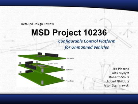 MSD Project 10236 Configurable Control Platform for Unmanned Vehicles Detailed Design Review Joe Pinzone Alex Mykyta Roberto Stolfa Robert Ghilduta Jason.