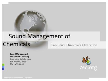 Sound Management of Chemicals Executive Director’s Overview Commission for Environmental Cooperation Sound Management of Chemicals Working Group and Stakeholders.