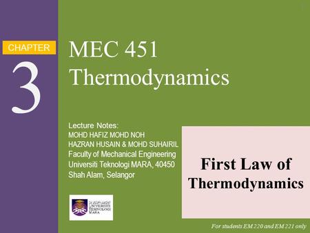 First Law of Thermodynamics